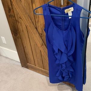 Blue ruffle front mini dress
